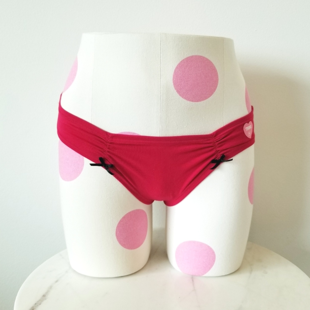 Victoria's Secret PINK Vintage Low Rise Thong Panty Black Bows Ruching NWT - Picture 2 of 12